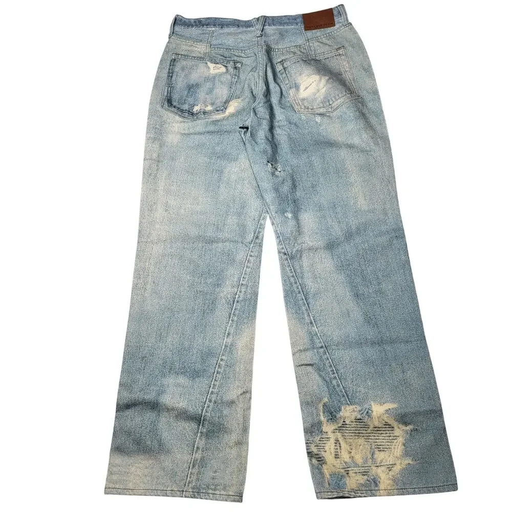 J Crew Point Sur Printed On Distressed Jeans Loose Straight Indie Sleeze 29